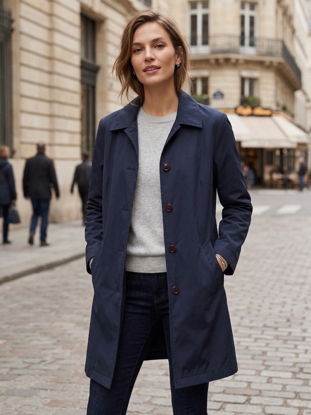 Club Monaco Navy Blue Trench Coat Jacket Size 6 Lightweight Nylon Raincoat Fall